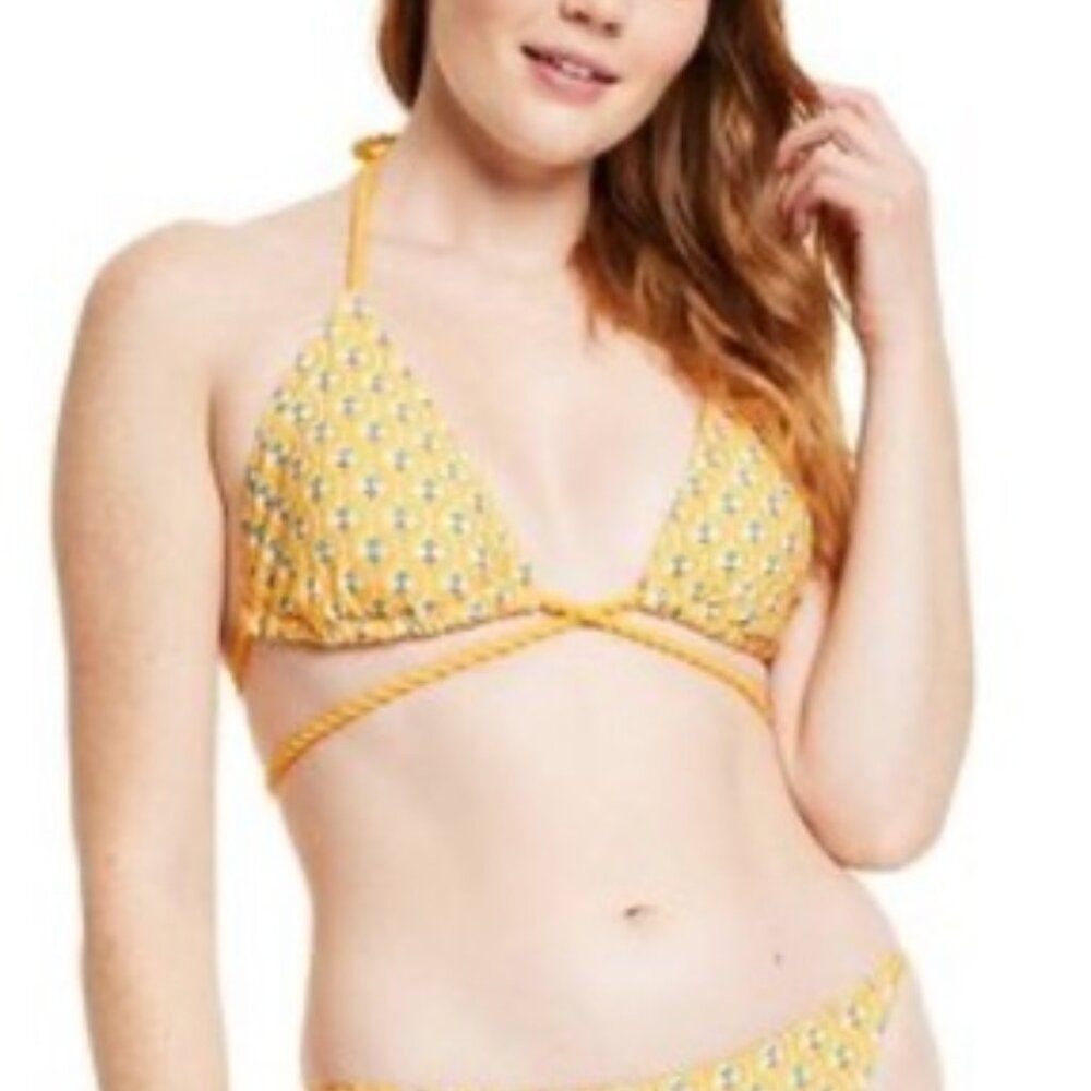 NWT Yellow Patterns String Bikini Top Size L - Picture 5 of 5